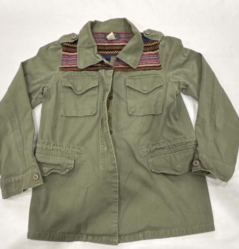 A3 Design Women's Olive Green Utility Field Jacket with Aztec Geometric Print Yo